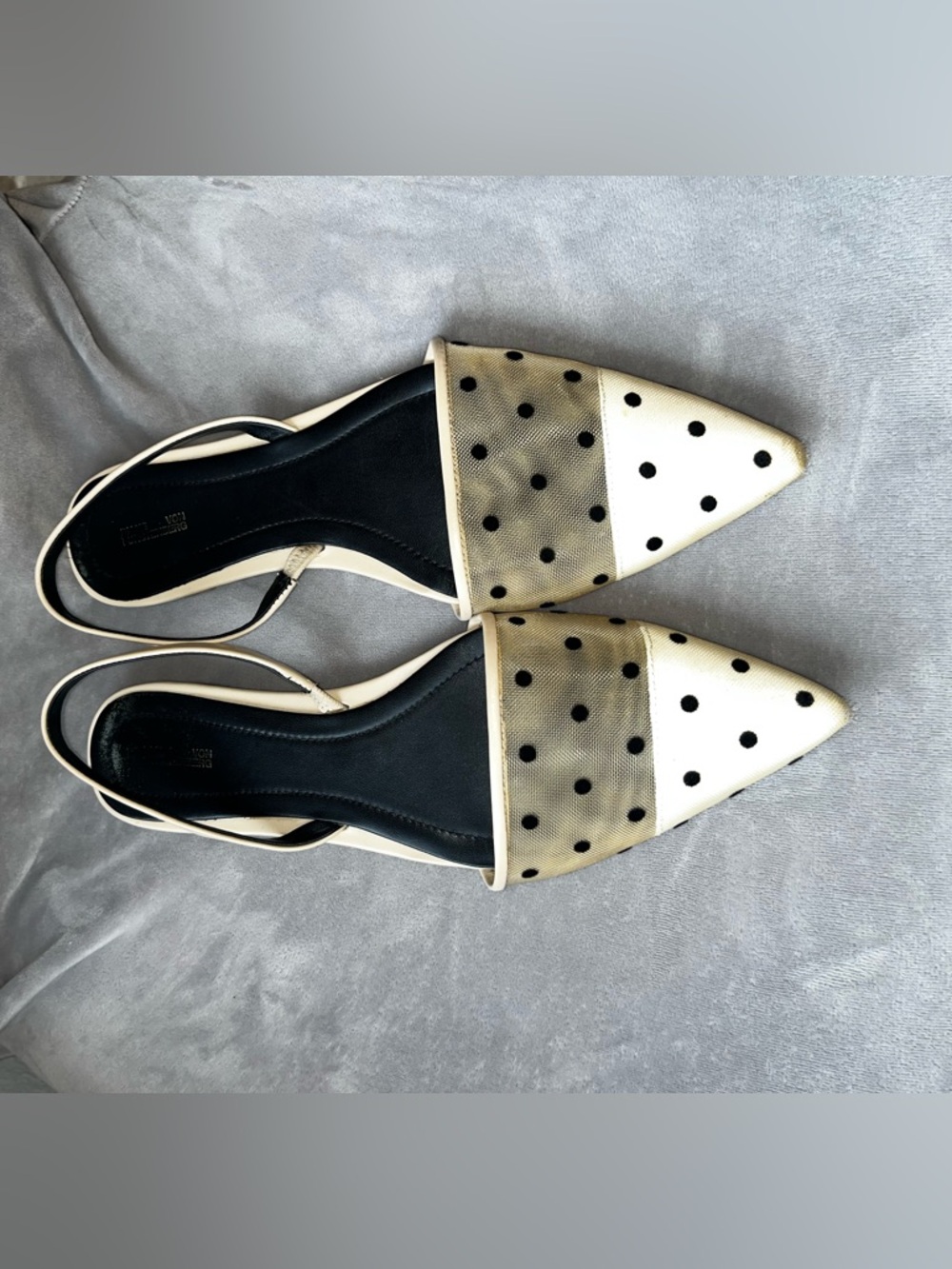 Diane Von Furstenberg White and Black Polka Dot Pointed Slingback Flats